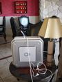 [Photo of oxygen machine in hotel lobby]