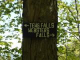 [Photo of a trail sign pointing to Tews Falls and Webster's Falls]